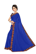 Chanderi Cotton Kalamkari  Bordered Blue Saree With Kalamkari Blouse