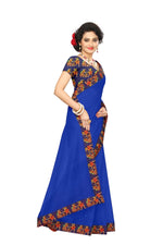 Chanderi Cotton Kalamkari  Bordered Blue Saree With Kalamkari Blouse