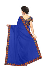 Chanderi Cotton Kalamkari  Bordered Blue Saree With Kalamkari Blouse
