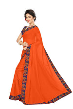 Chanderi Cotton Kalamkari  Bordered Orange Saree With Kalamkari Blouse