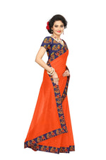Chanderi Cotton Kalamkari  Bordered Orange Saree With Kalamkari Blouse