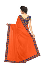 Chanderi Cotton Kalamkari  Bordered Orange Saree With Kalamkari Blouse