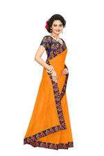 Chanderi Cotton Kalamkari  Bordered Yellow  Saree With Kalamkari Blouse