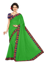 Chanderi Cotton Kalamkari  Bordered Green  Saree With Kalamkari Blouse