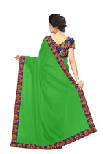 Chanderi Cotton Kalamkari  Bordered Green  Saree With Kalamkari Blouse