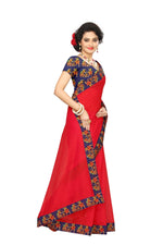 Chanderi Cotton Kalamkari  Bordered  Red Saree With Kalamkari Blouse