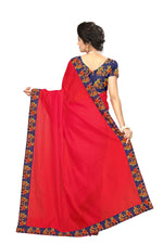 Chanderi Cotton Kalamkari  Bordered  Red Saree With Kalamkari Blouse