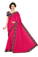 Chanderi Cotton Kalamkari  Bordered Pink Saree With Kalamkari Blouse