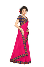 Chanderi Cotton Kalamkari  Bordered Pink Saree With Kalamkari Blouse