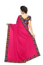 Chanderi Cotton Kalamkari  Bordered Pink Saree With Kalamkari Blouse