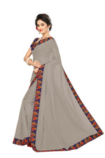 Chanderi Cotton Kalamkari  Bordered Grey Saree With Kalamkari Blouse