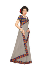 Chanderi Cotton Kalamkari  Bordered Grey Saree With Kalamkari Blouse