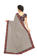 Chanderi Cotton Kalamkari  Bordered Grey Saree With Kalamkari Blouse