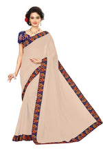 Chanderi Cotton Kalamkari  Bordered Cream Saree With Kalamkari Blouse