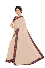 Chanderi Cotton Kalamkari  Bordered Cream Saree With Kalamkari Blouse