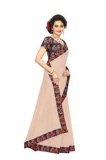 Chanderi Cotton Kalamkari  Bordered Cream Saree With Kalamkari Blouse