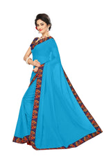 Chanderi Cotton Kalamkari  Bordered Sky Blue Saree With Kalamkari Blouse