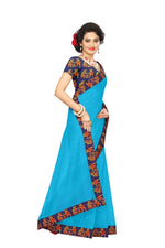 Chanderi Cotton Kalamkari  Bordered Sky Blue Saree With Kalamkari Blouse