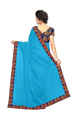 Chanderi Cotton Kalamkari  Bordered Sky Blue Saree With Kalamkari Blouse