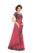 Chanderi Cotton Kalamkari  Bordered Peach Saree With Kalamkari Blouse