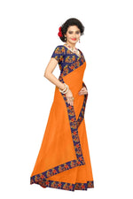 Chanderi Cotton Kalamkari  Bordered Yellow Saree With Kalamkari Blouse