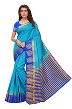 Women's Tusser Silk Kanjivaram Blue Saree With Blouse
