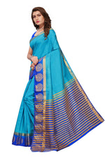 Women's Tusser Silk Kanjivaram Blue Saree With Blouse