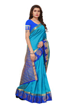 Women's Tusser Silk Kanjivaram Blue Saree With Blouse