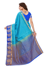 Women's Tusser Silk Kanjivaram Blue Saree With Blouse