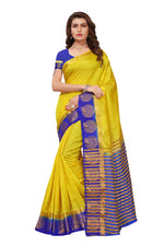 Women's Tusser Silk Kanjivaram Yellow Saree With Blouse