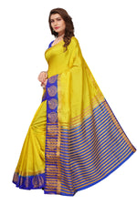 Women's Tusser Silk Kanjivaram Yellow Saree With Blouse