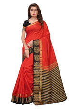 Women's Tusser Silk Kanjivaram Red Saree With Blouse