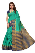Women's Tusser Silk Kanjivaram Green  Saree With Blouse
