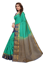 Women's Tusser Silk Kanjivaram Green  Saree With Blouse