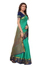 Women's Tusser Silk Kanjivaram Green  Saree With Blouse