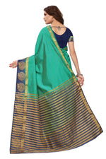 Women's Tusser Silk Kanjivaram Green  Saree With Blouse
