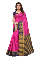 Women's Tusser Silk Kanjivaram Pink  Saree With Blouse