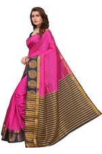 Women's Tusser Silk Kanjivaram Pink  Saree With Blouse