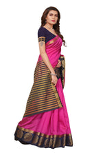 Women's Tusser Silk Kanjivaram Pink  Saree With Blouse