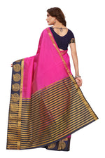Women's Tusser Silk Kanjivaram Pink  Saree With Blouse