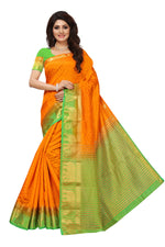Women's Tusser Silk Kanjivaram Yellow Saree With Blouse