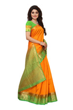 Women's Tusser Silk Kanjivaram Yellow Saree With Blouse