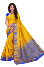 Women's Tusser Silk Kanjivaram Yellow Saree With Blouse