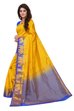 Women's Tusser Silk Kanjivaram Yellow Saree With Blouse