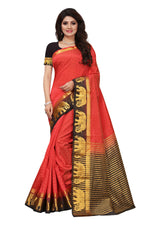 Women's Tusser Silk Kanjivaram Red Saree With Blouse
