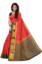Women's Tusser Silk Kanjivaram Red Saree With Blouse