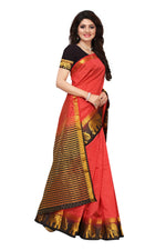 Women's Tusser Silk Kanjivaram Red Saree With Blouse