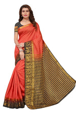 Women's Tusser Silk Kanjivaram Red Saree With Blouse
