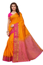 Women's Tusser Silk Kanjivaram Yellow Saree With Blouse