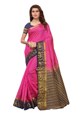Women's Tusser Silk Kanjivaram Pink Saree With Blouse